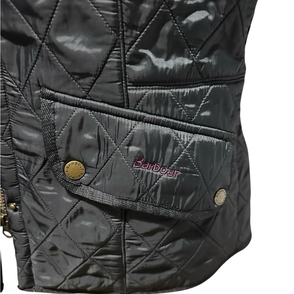Barbour Women's Quilted Wray Gilet Vest Black Burgundy Fleece Interior Size 10 - Picture 7 of 14